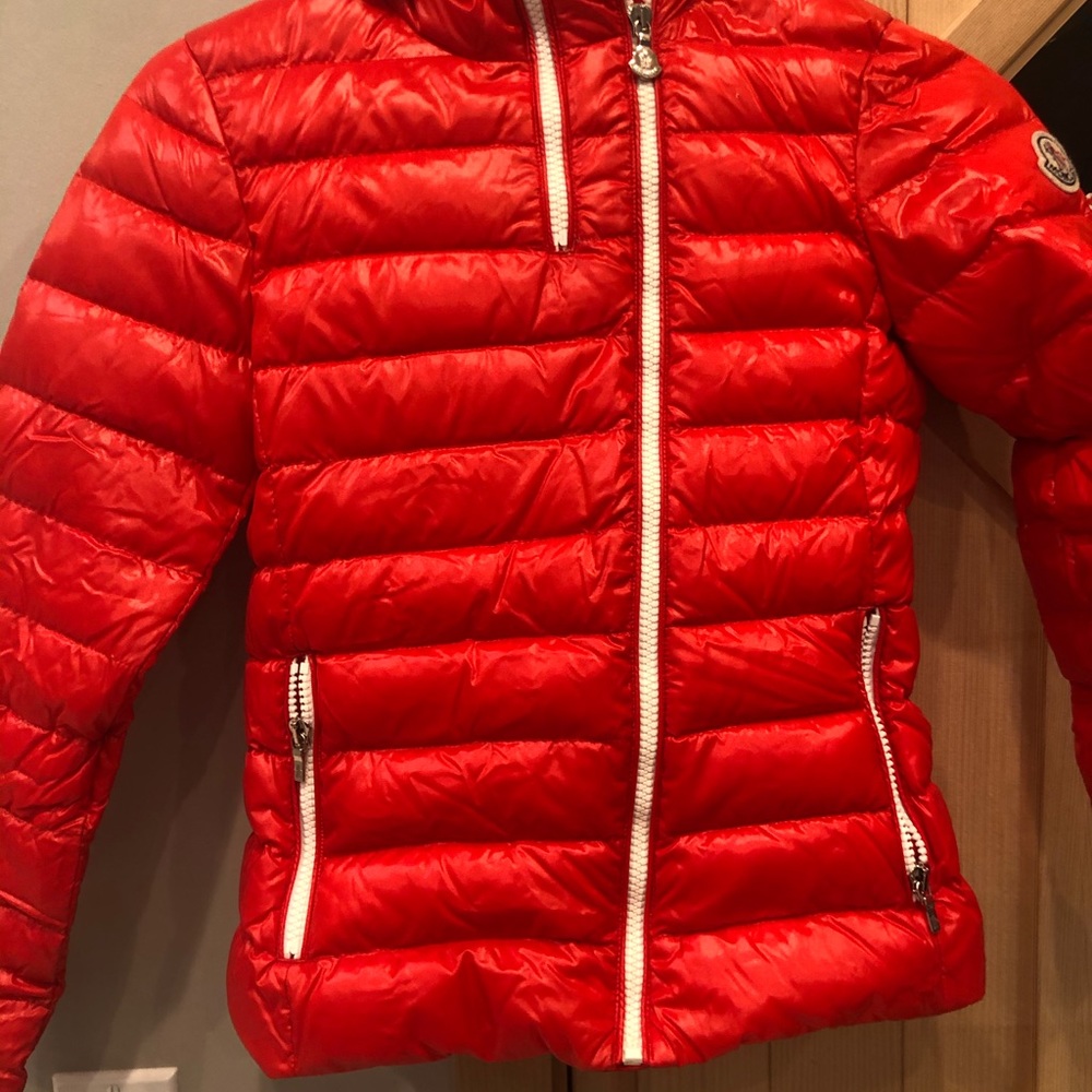 Moncler red girls lightweight jacket with hood size 10
